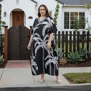 Gypsie Blu Black Polyester Caftan Dress Plus Size Kimono Maxi Dresses for Women